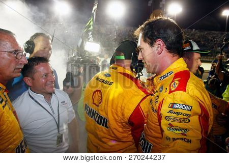November 18, 2018 - Homestead, Florida, USA: Joey Logano (22) celebrates after winning the Monster Energy NASCAR Cup Series Championship after winning the Ford 400 at Homestead-Miami Speedway 