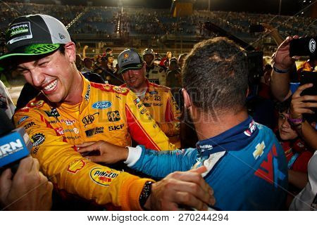 November 18, 2018 - Homestead, Florida, USA: Joey Logano (22) celebrates after winning the Monster Energy NASCAR Cup Series Championship after winning the Ford 400 at Homestead-Miami Speedway 