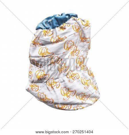 Santa Clauss Bag Or Sack With Christmas Word Lettering Made By Watercolor , Full Of Gifts, On White 