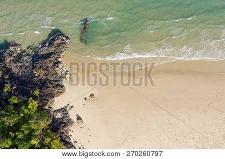 An Aerial View Of Noah Beach Daintree Region In Afr North Queensland. Angled Directly Down. This Str