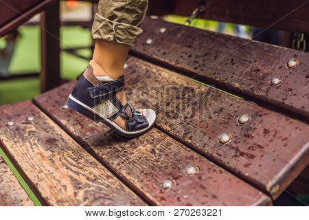 Childrens Orthopedic Shoes On The Boys Feet
