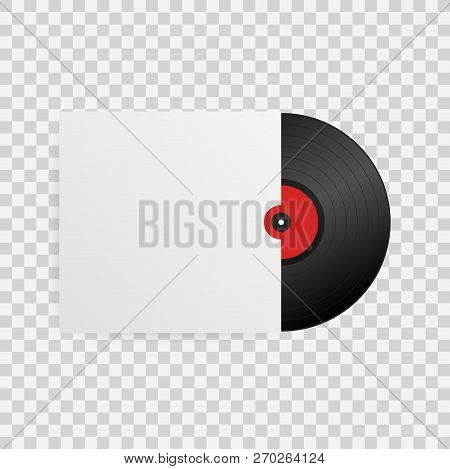 Realistic Vinyl Record With Cover Mockup. Disco Party. Retro Design. Vector Stock Illustration.