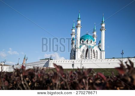Minarets Of The Mosque Against The Blue Sky