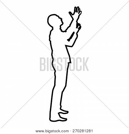 Man Is Turning To Heaven Man Up Arm Appeal To God Pray Concept Silhouette Icon Black Color Vector Il