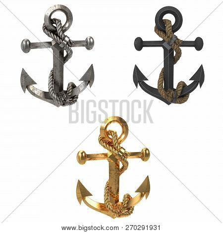 Iron Sea Anchor On An Isolated White Background. 3d Illustration
