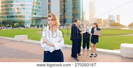 Business Lady With Close Up Face Looking At Camera In   And Empl