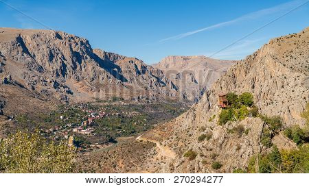 Kemaliye, Turkey - October 2018: Aerial Landscape View Of Kemaliye Town Between Valley In Kemaliye O