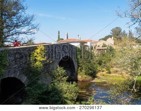Medieval Stone Bridge Ponte Velha Over The Furelos River - Furelos, Galicia, Spain