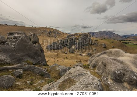 The Castle Hill Conservation Area or  Kura Tawhiti, Arthur's pass, Limestone rock formations, Southern Alps, South island, New Zealand