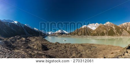 Blue Lakes and the mountains on the Tasman Valley Walk and Tasman Glacier View, South Island, New Zealand