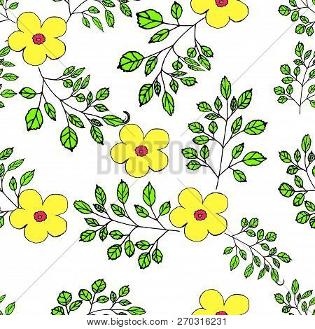 Seamless Pattern With Wild Flowers In The Style Of The Doodle