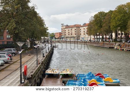 Klaipeda, Lithuania - September 22, 2018: Panorama Of The Dane River And Town Embankment In Center P