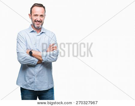 Middle age hoary senior business man over isolated background happy face smiling with crossed arms looking at the camera. Positive person.