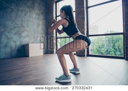 Fitness Model Booty Bottom Athlete. Profile Side View Of Nice Beautiful Strong Powerful Sporty Slim 