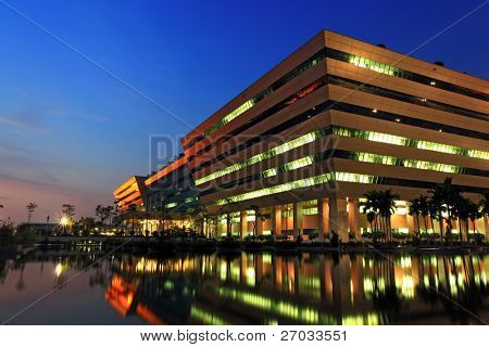 BANGKOK - DEC 20 : Government Complex at Dusk in Bangkok Thailand on Dec 20.2010 in Bangkok. Government Complex has 34 government units located at Chaeng Wattana St. in Bangkok.