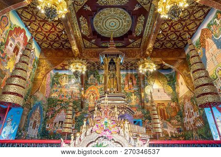 Chiang Mai, Thailand - July 2, 2018: The Inside Of The City Pillar Shrine At Chiang Mai Called Intha