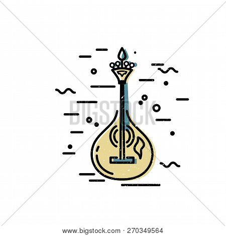 Acoustic Guitar Logo Design. Portuguese Fado Guitar. Flat And Line Style Vector Illustration.
