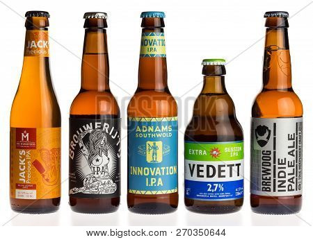 Groningen, Netherlands - November 17, 2018: Collection Of Jacks, Adnams, Vedett And Brewdog Indian P