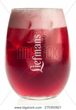 Groningen, Netherlands - November 19, 2018: Glass Of Belgian Liefmans Fruitesse Fruit Beer Isolated 