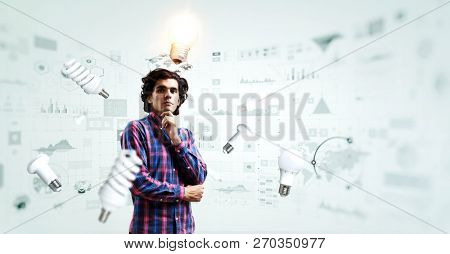 Pensive hipster guy. Mixed media