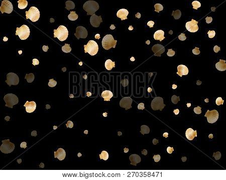 Gold Seashells Vector, Golden Pearl Bivalved Mollusks. Aquarium Scallop, Bivalve Pearl Shell, Marine