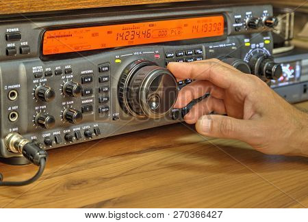 Modern High Frequency Radio Amateur Transceiver Closeup