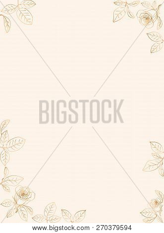 Floral Gold Frame With Roses. Vector Illustration.