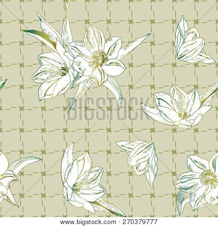 Seamless Pattern With White Tulips. Vector Illustration