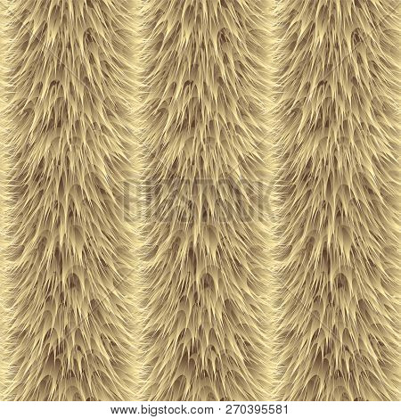 Seamless Of Beige Vector Furry Pattern. Fluffy Background. Safari Backdrop