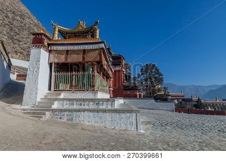 Small Square In The Tibetan Buddhist Labrang Monastery In Xiahe, Gansu Province, China.