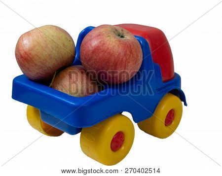 Small Toy Car Truck With Apples Fruits