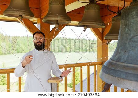 Moscow, Russia August 2018, The Bell Ringer Is Ringing Bells