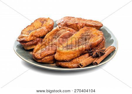 Traditional Christmas Rabanadas. Spanish Torrijas Isolated On White Background.