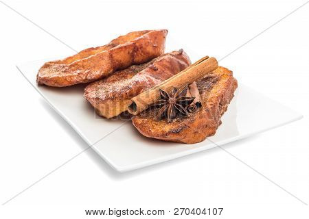 Traditional Christmas Rabanadas. Spanish Torrijas Isolated On White Background.