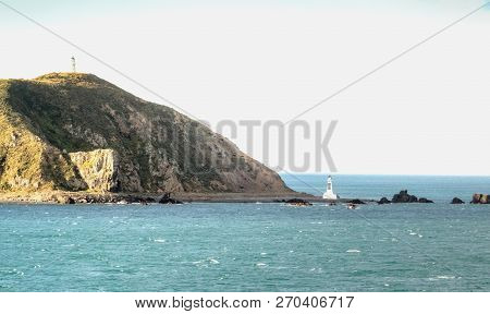 Lighthouses At Pencarrow Head In The Wellington Region Of New Zealand.