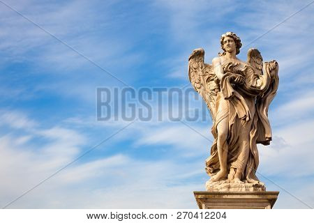 Angel Statue By Bernini Along Santangelo Bridge In Rome