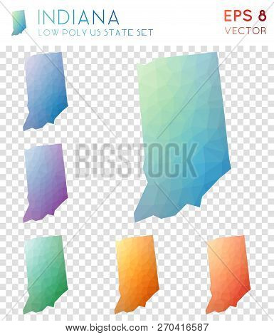 Indiana Geometric Polygonal Maps, Mosaic Style Us State Collection. Curious Low Poly Style, Modern D
