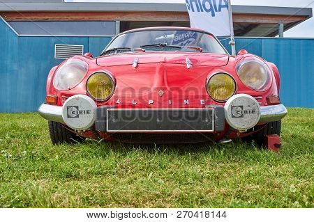 Houtaud/franche Comté/france/june 2018 : Red 1960s Renault Alpine A110 Parks At Oldtimer Car Rallye