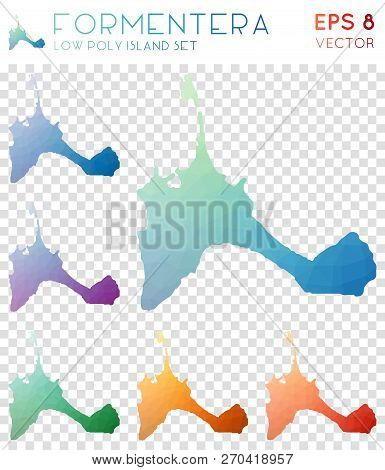 Formentera Geometric Polygonal Maps, Mosaic Style Island Collection. Overwhelming Low Poly Style, Mo