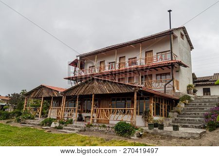 Isinlivi, Ecuador - September 5, 2015: View Of Tatia Cristobal Hostel In Isinlivi Village. This Vill