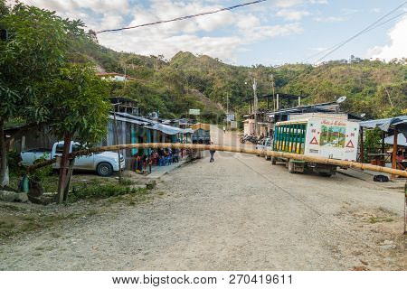 La Balsa, Ecuador - June 14, 2015: Border Gate In La Balsa Village On The Border With Peru