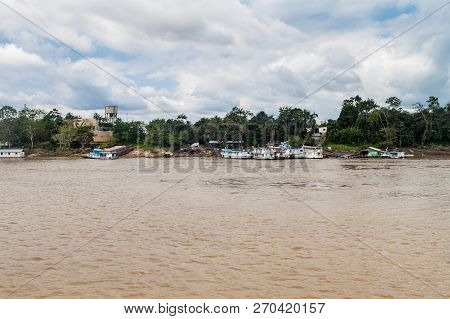 River Boats Anchored In Tabatinga Town, Brazil.