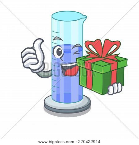 With Gift Graduated Shaped Cylinder Isolated On Cartoon