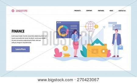 Vector Web Site Gradient Design Template. Business And Finance Consulting. Money Investment In Stock