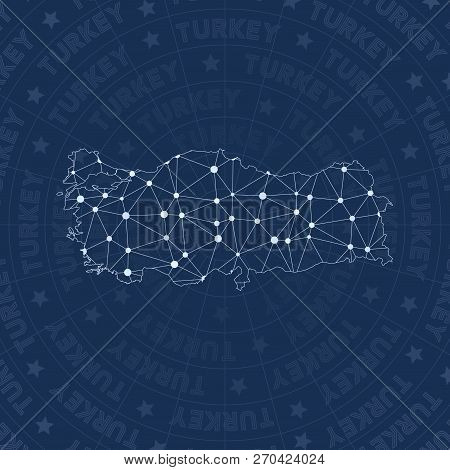 Turkey Network, Constellation Style Country Map. Eminent Space Style, Modern Design. Turkey Network