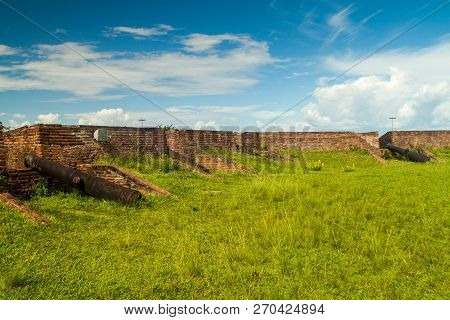 Cannons At A Fortress Of Sao Jose De Macapa St Joseph In City Macapa, Brazil