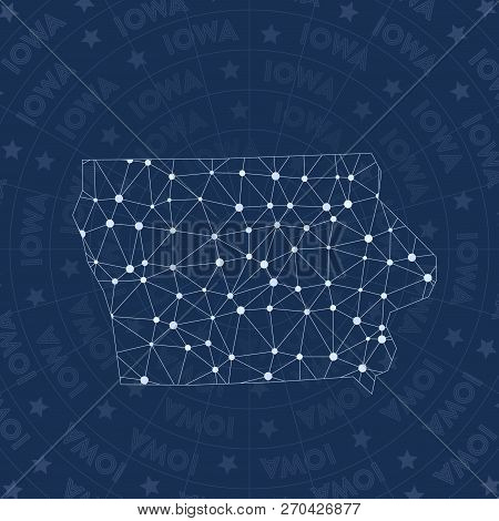 Iowa Network, Constellation Style Us State Map. Surprising Space Style, Modern Design. Iowa Network