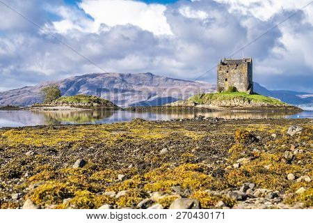 View Of The Castle Stalker In Autumn On The Low Tide Near Port Appin, Argyll - Scotland
