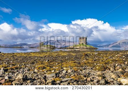 View Of The Castle Stalker In Autumn On The Low Tide Near Port Appin, Argyll - Scotland