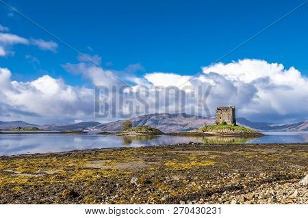 View Of The Castle Stalker In Autumn On The Low Tide Near Port Appin, Argyll - Scotland